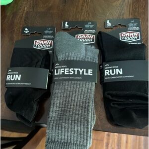 3 pair Darn Tough socks. Size Large. No Show Tab, Crew & Micro Crew. New